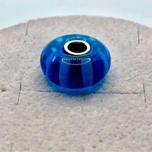 TROLLBEADS Sterling Silver & Blue Stripes Murano Glass Charm 925 LAA